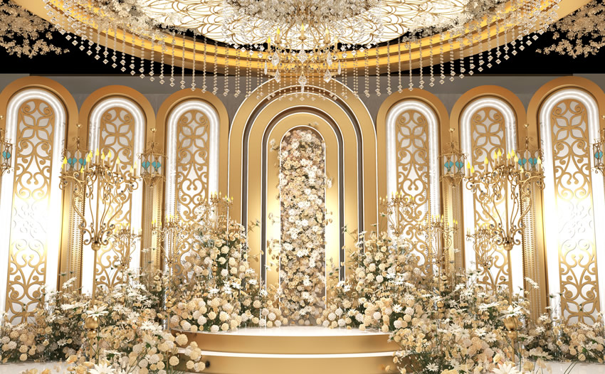 称多香槟色调婚礼堂效果展示